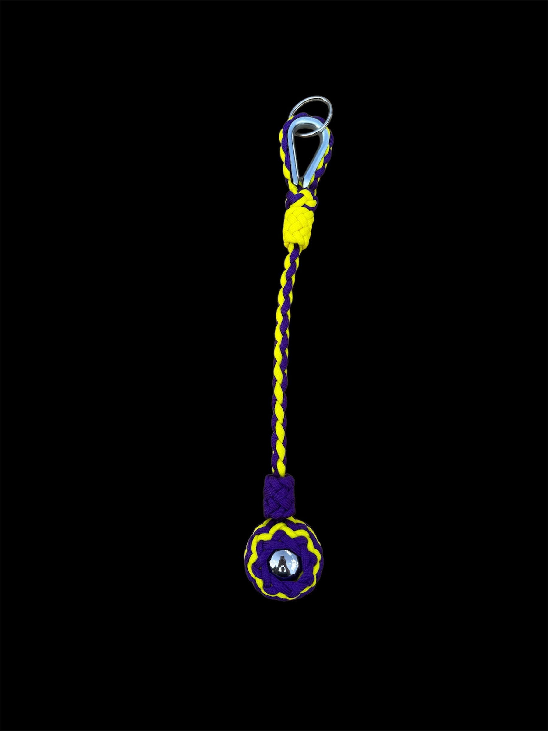 Decorative Paracord Wrapped 1.5 inch Steel Ball in Acid Purple and Yellow Keychain monkey fist style