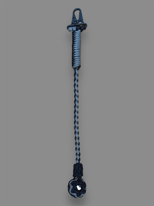 Decorative Paracord Wrapped 1 inch Steel Ball in Black and Charcoal Gray Keychain on HK Clip