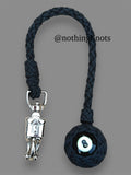 Paracord Motorcycle Get Back Whip in All Black with 8 ball on Panic Snap