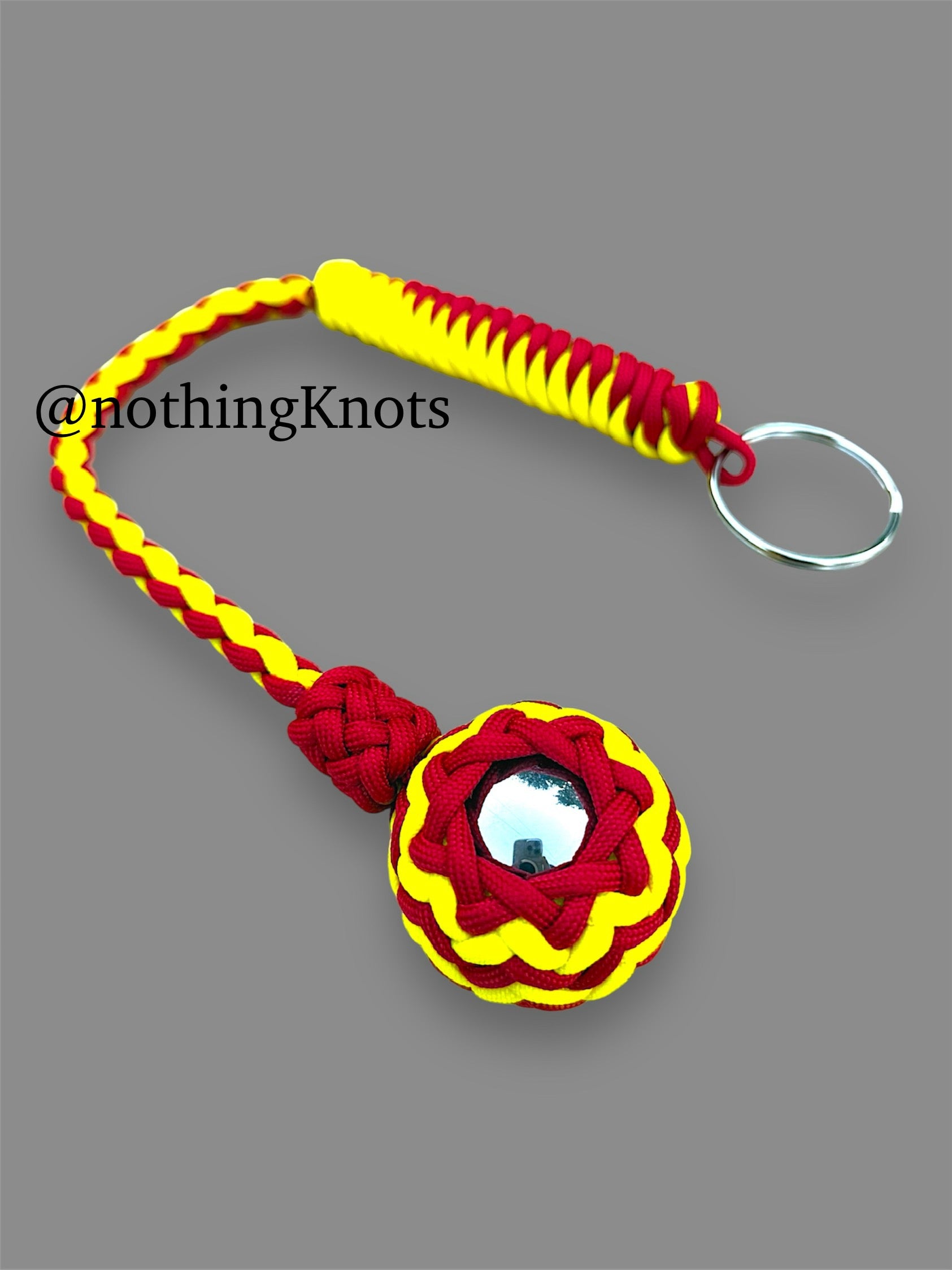 Decorative Paracord Wrapped 1.5 inch Steel Ball in Red and Gold Keychain monkey fist style