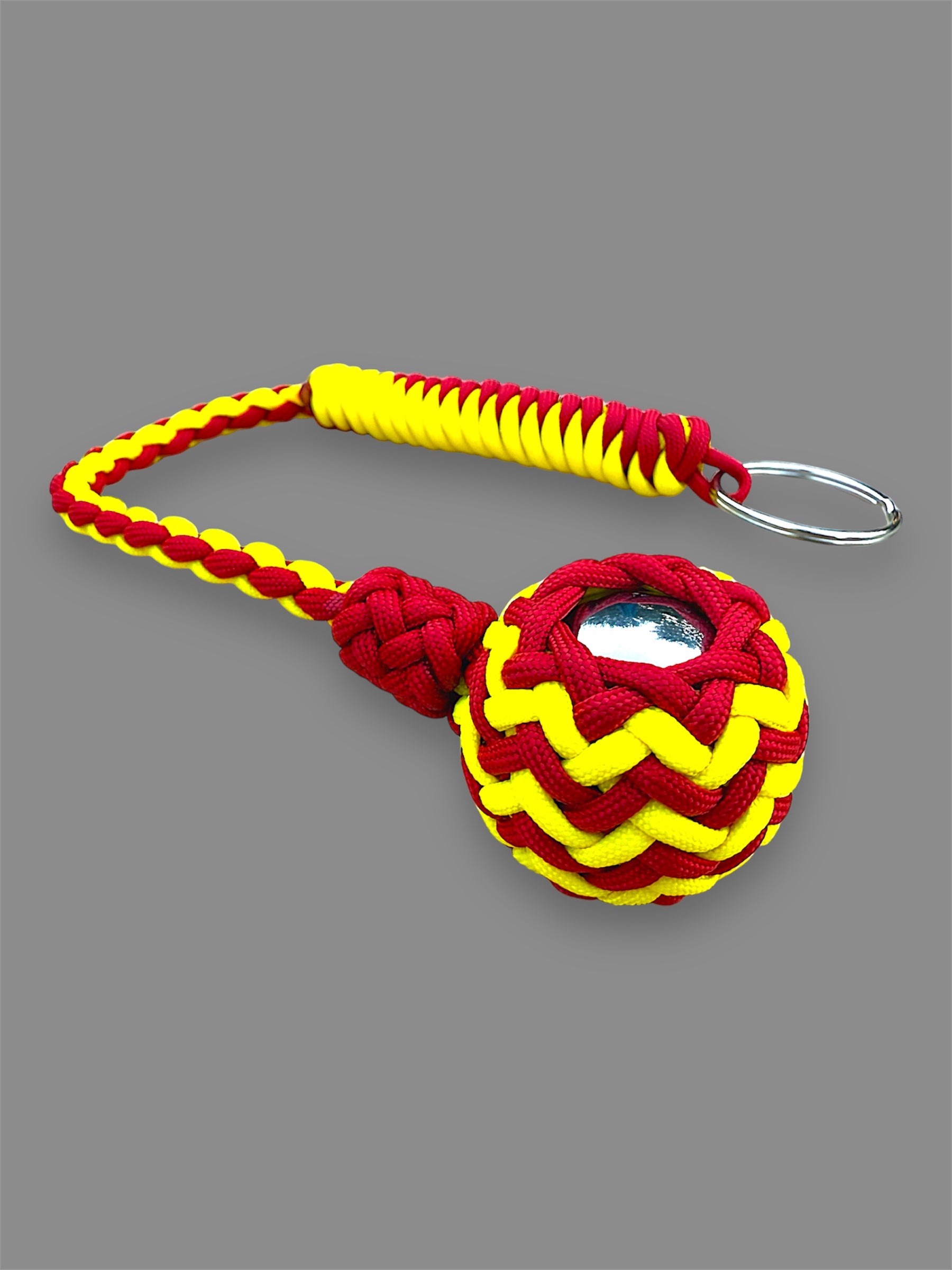 Decorative Paracord Wrapped 1.5 inch Steel Ball in Red and Gold Keychain monkey fist style
