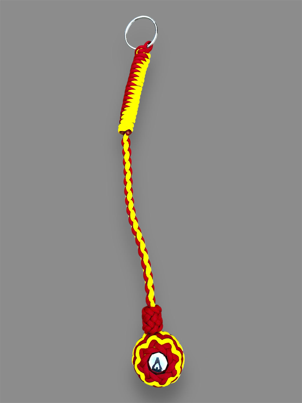 Decorative Paracord Wrapped 1.5 inch Steel Ball in Red and Gold Keychain monkey fist style