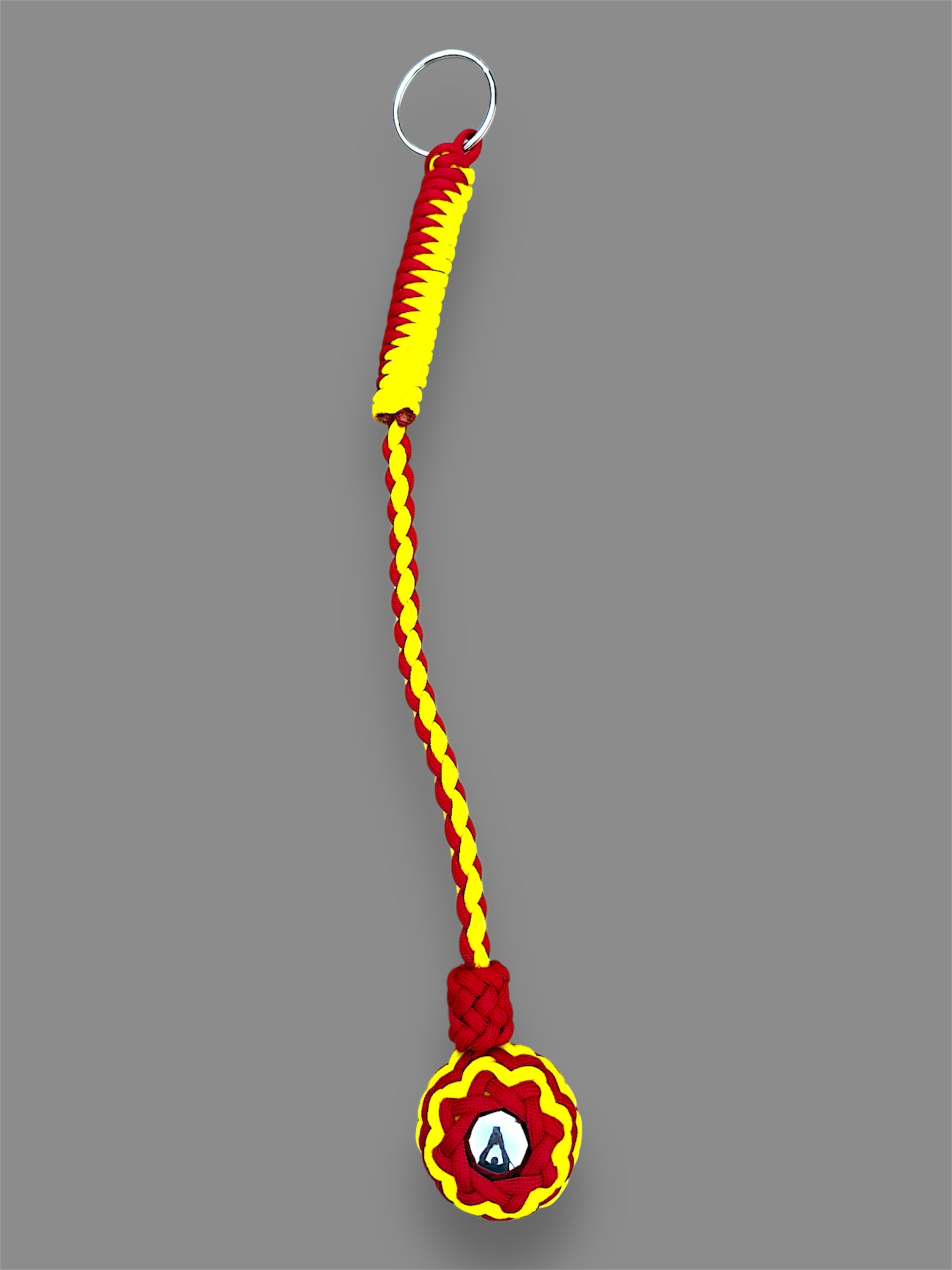 Decorative Paracord Wrapped 1.5 inch Steel Ball in Red and Gold Keychain monkey fist style