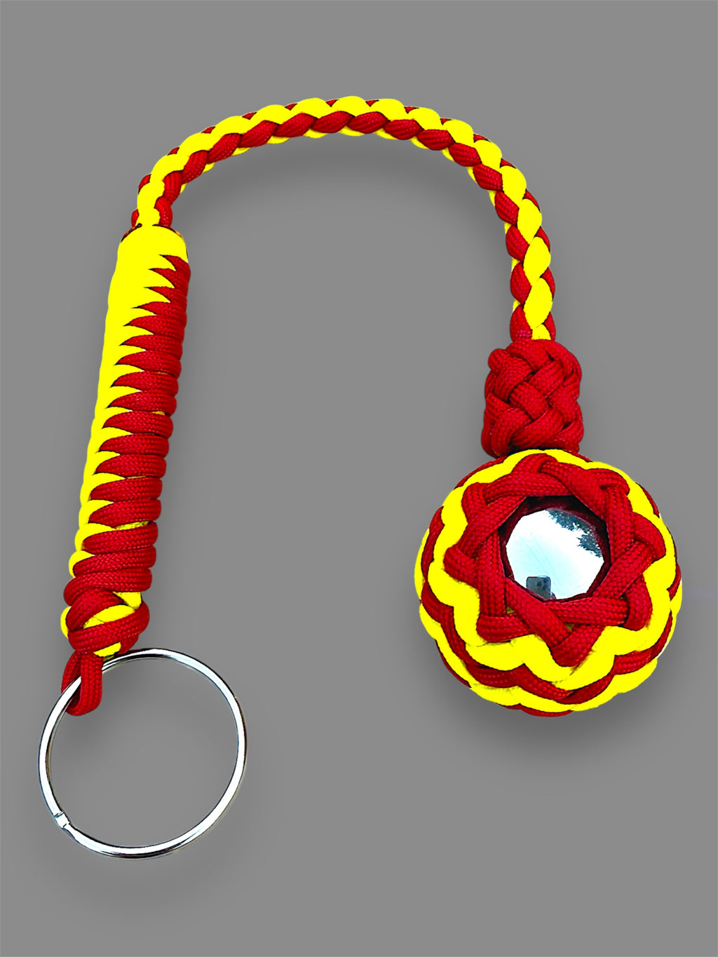 Decorative Paracord Wrapped 1.5 inch Steel Ball in Red and Gold Keychain monkey fist style