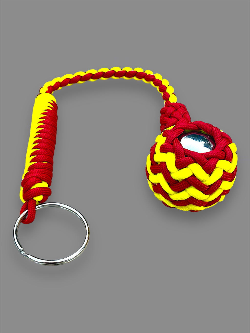 Decorative Paracord Wrapped 1.5 inch Steel Ball in Red and Gold Keychain monkey fist style