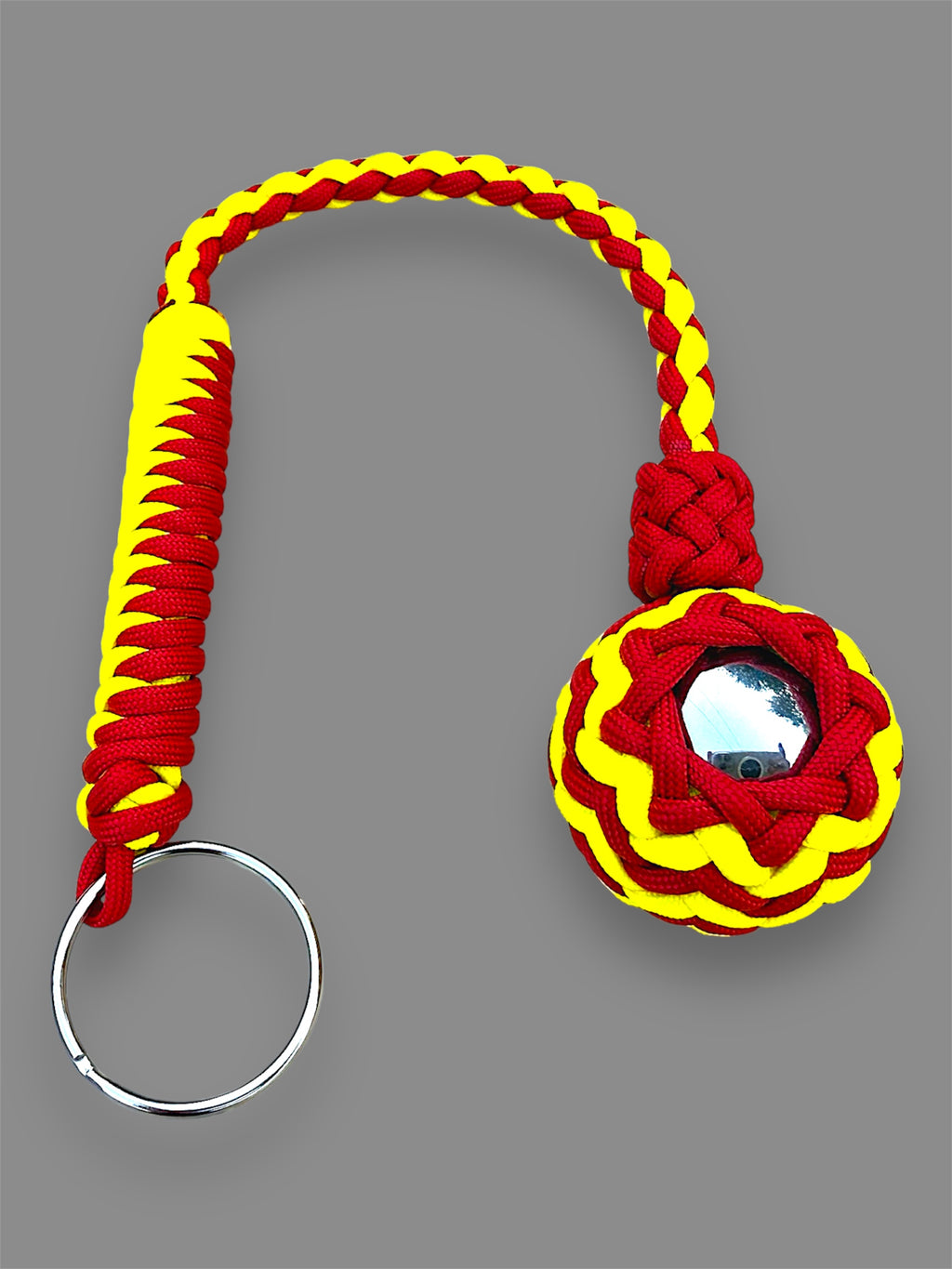 Decorative Paracord Wrapped 1.5 inch Steel Ball in Red and Gold Keychain monkey fist style