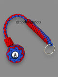 Decorative Paracord Wrapped 1.5 inch Steel Ball in Red and Blue Keychain monkey fist style