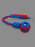 Decorative Paracord Wrapped 1 inch Steel Ball in Blue and Red Keychain monkey fist style on a split ring