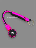 Decorative Paracord Wrapped 1 inch Steel Ball in Black and Neon Pink Keychain monkey fist style on a split ring