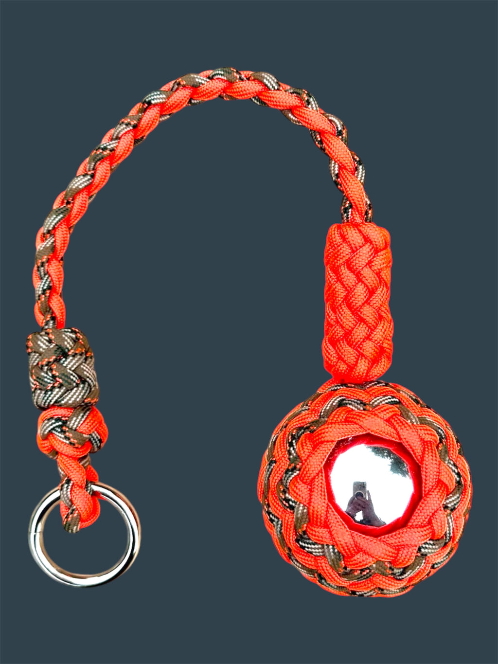 Decorative Paracord Wrapped 2 inch steel ball Keychain Neon Orange and Treestand