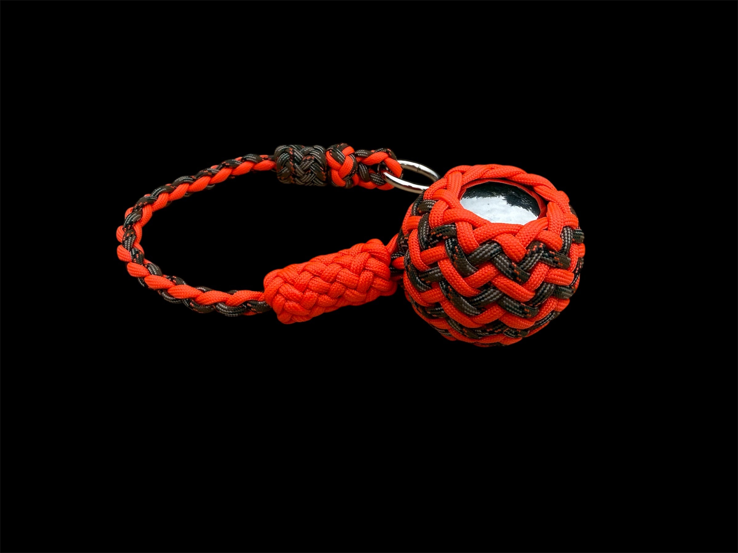 Decorative Paracord Wrapped 2 inch steel ball Keychain Neon Orange and Treestand
