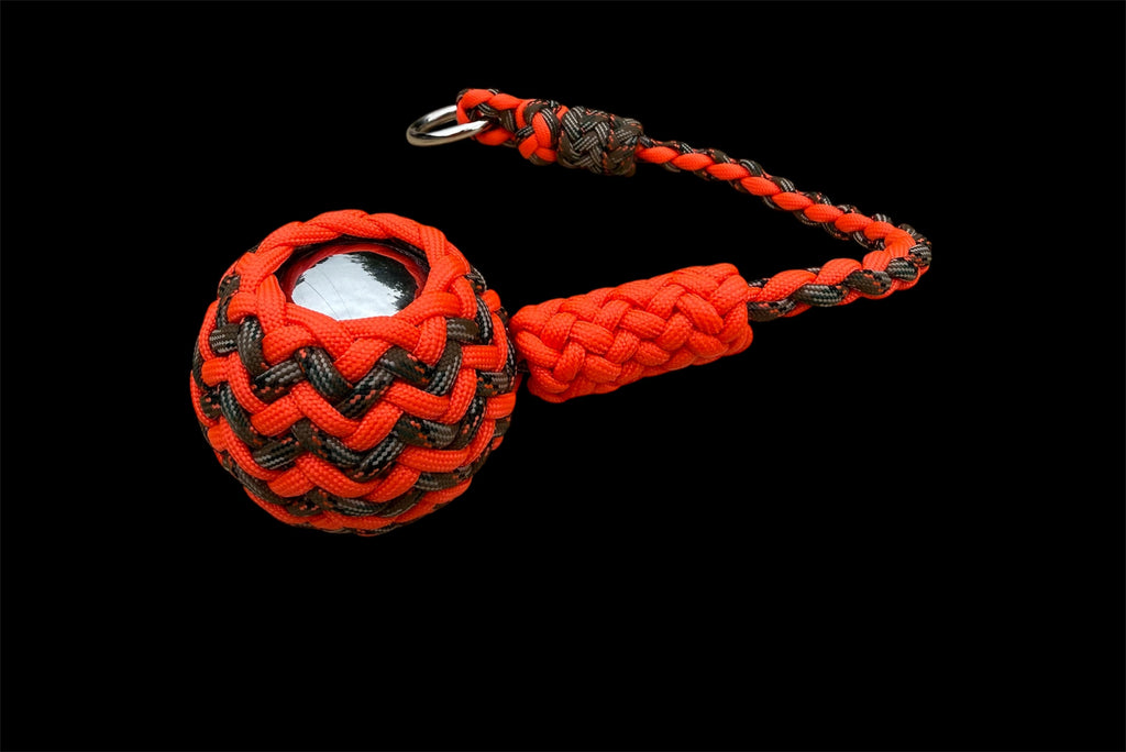 Decorative Paracord Wrapped 2 inch steel ball Keychain Neon Orange and Treestand