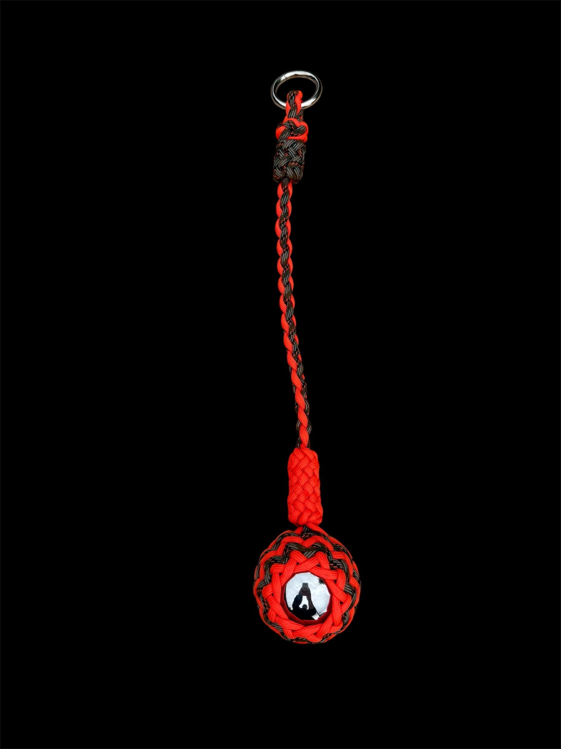 Decorative Paracord Wrapped 2 inch steel ball Keychain Neon Orange and Treestand