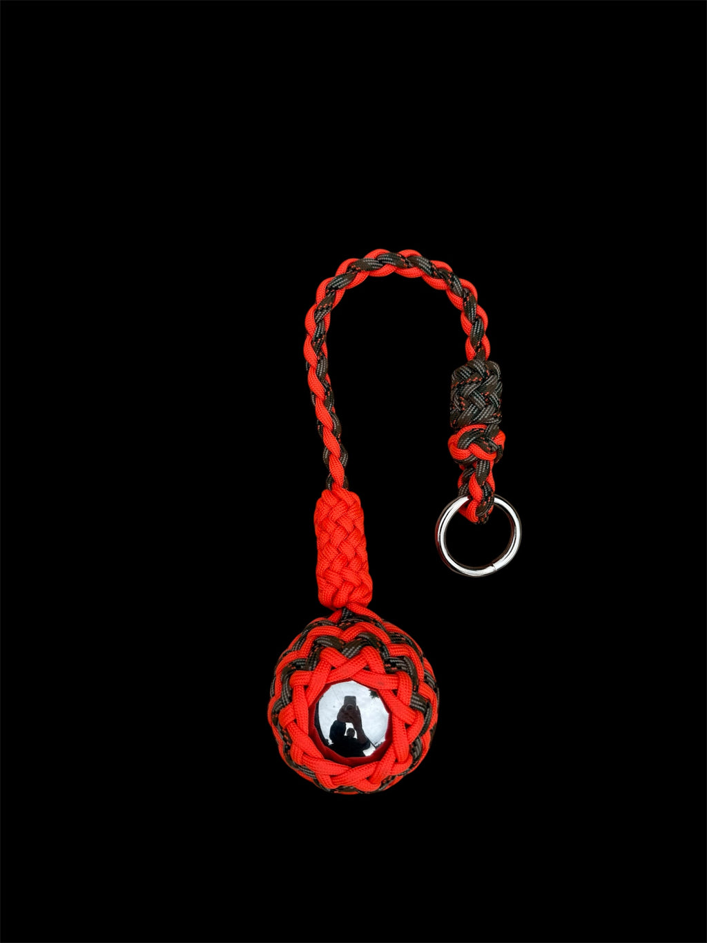 Decorative Paracord Wrapped 2 inch steel ball Keychain Neon Orange and Treestand