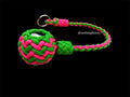Decorative Paracord Wrapped 1.5 inch Steel Ball in Hot Pink and Neon Green monkey fist style on a split ring
