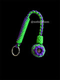 Decorative Paracord Wrapped 1.25 inch Steel Ball in Neon Green and Acid Purple Keychain monkey fist style