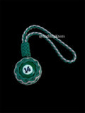 Decorative Paracord Wrapped Full Size Pool Ball Number 14 in Kelly Green and Tan Keychain monkey fist style on a handle