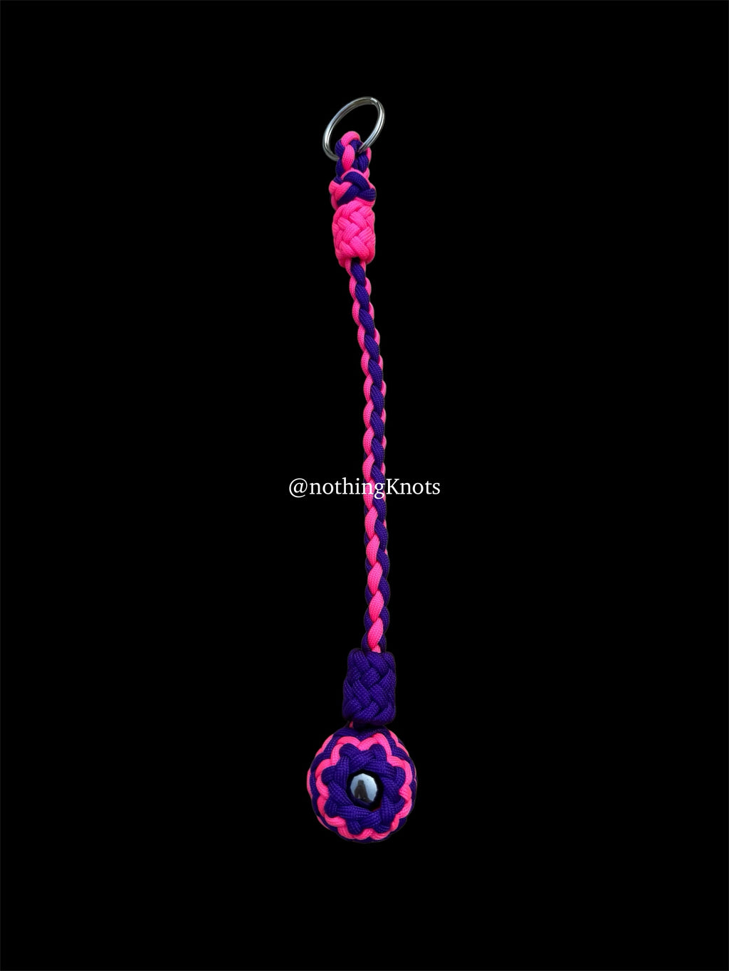 Decorative Paracord Wrapped 1.25 inch Steel Ball in Hot Pink and Acid Purple Keychain monkey fist style