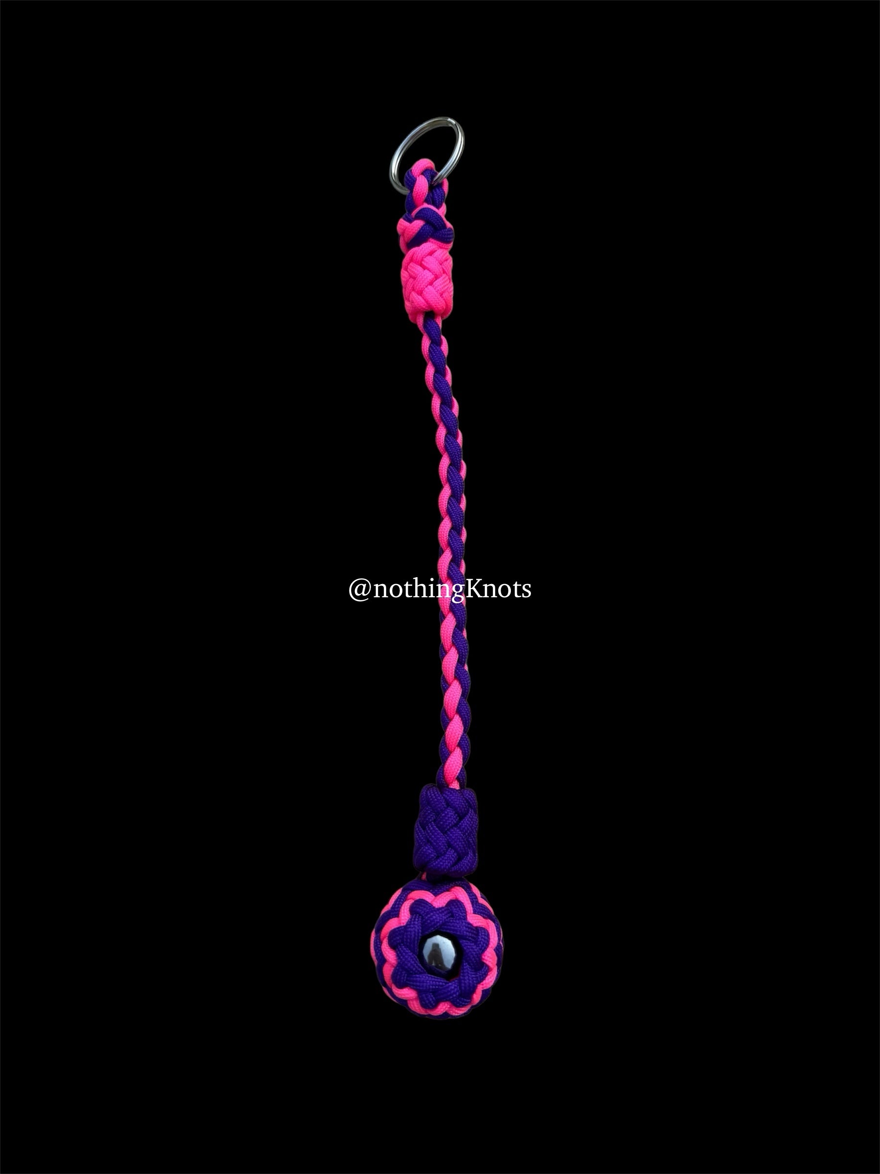 Decorative Paracord Wrapped 1.25 inch Steel Ball in Hot Pink and Acid Purple Keychain monkey fist style