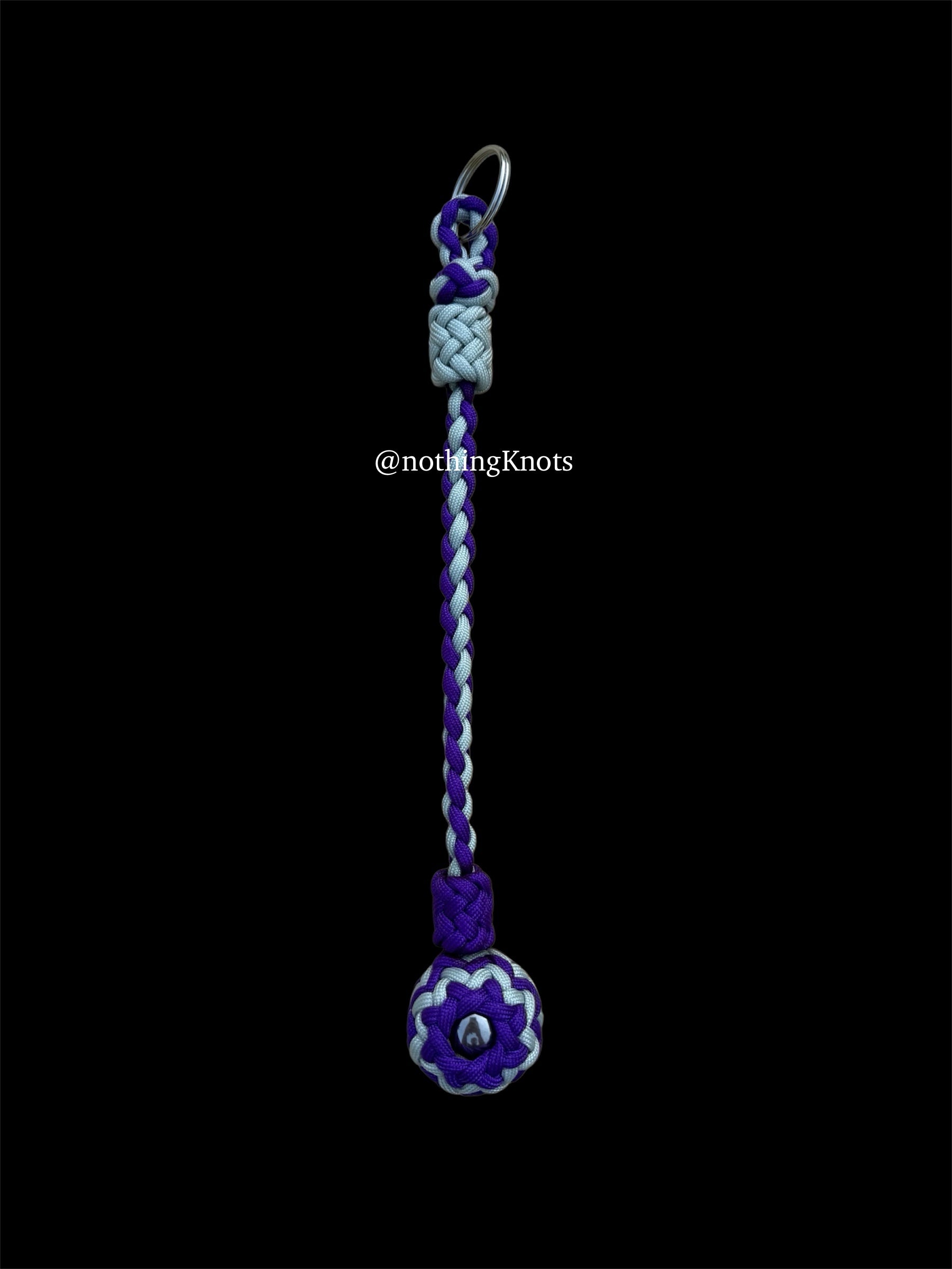 Decorative Paracord Wrapped 1.25 inch Steel Ball in Gray and Acid Purple Keychain monkey fist style