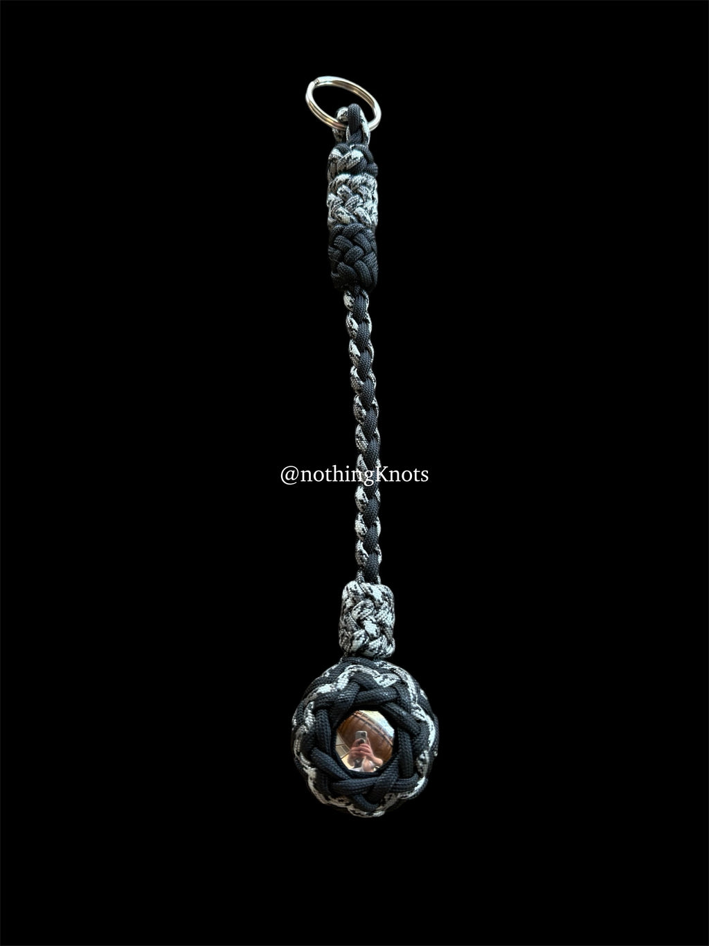 Decorative Paracord Wrapped 1.5 inch Steel Ball in Black and Titanium