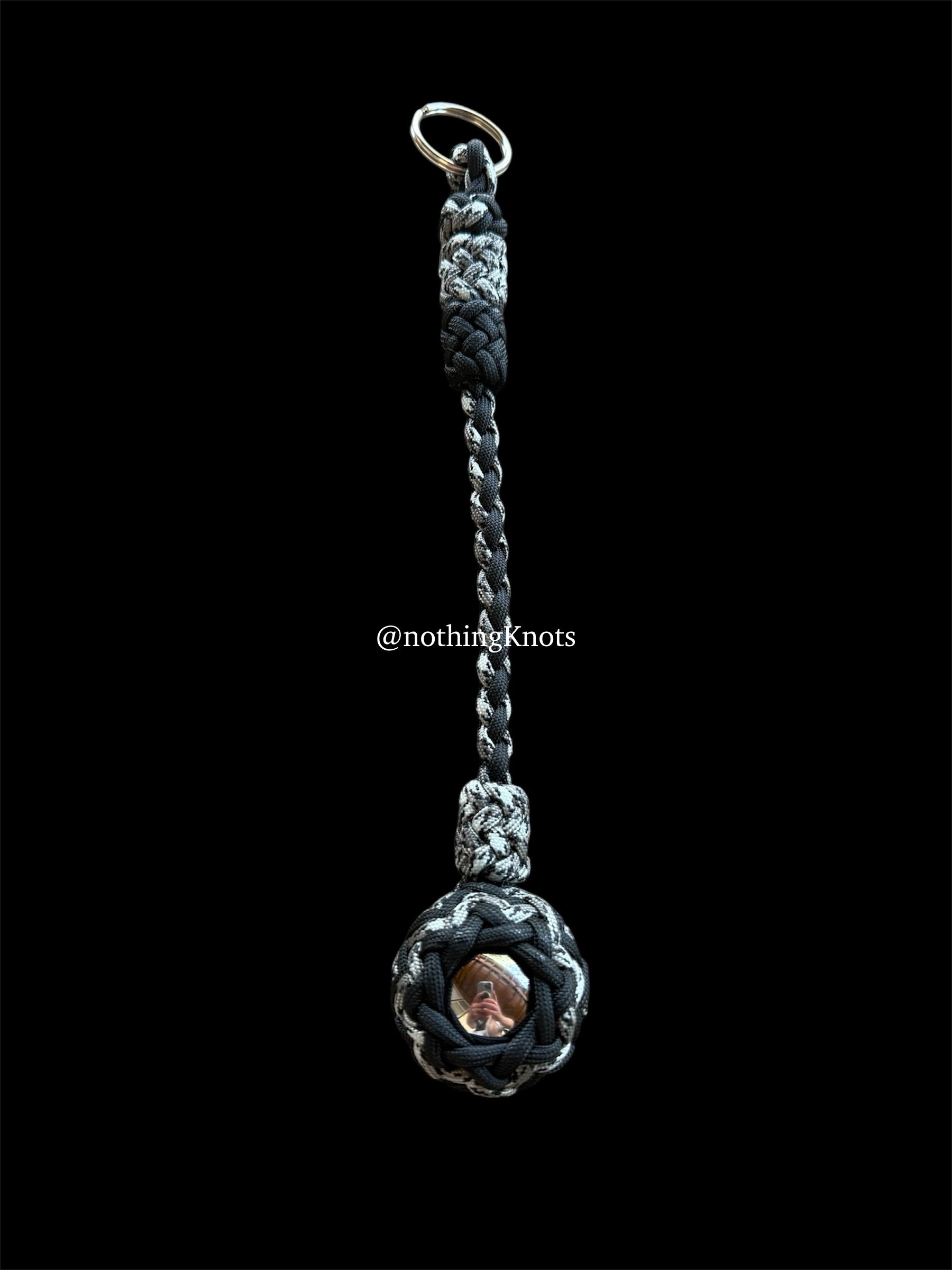 Decorative Paracord Wrapped 1.5 inch Steel Ball in Black and Titanium