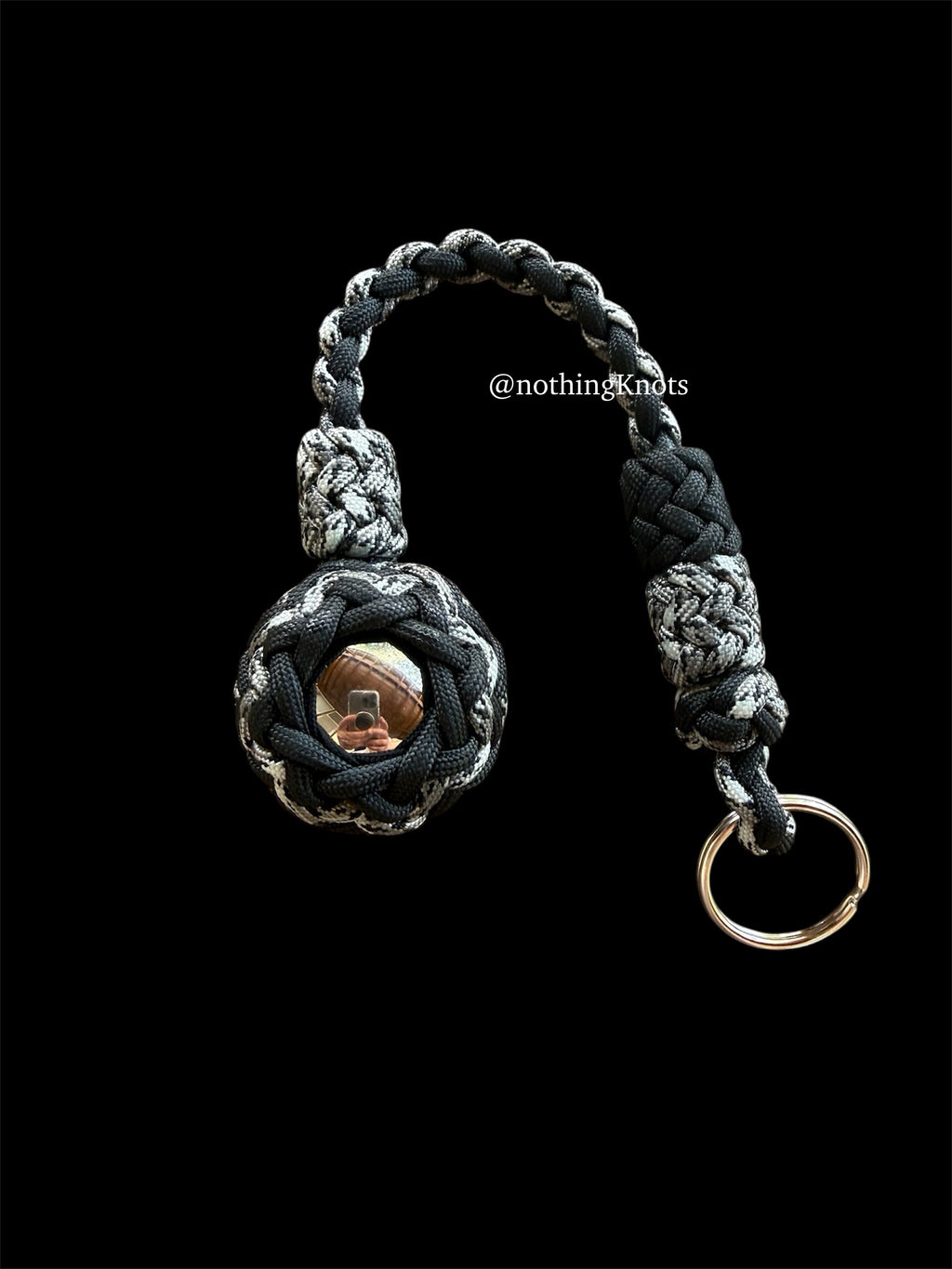 Decorative Paracord Wrapped 1.5 inch Steel Ball in Black and Titanium