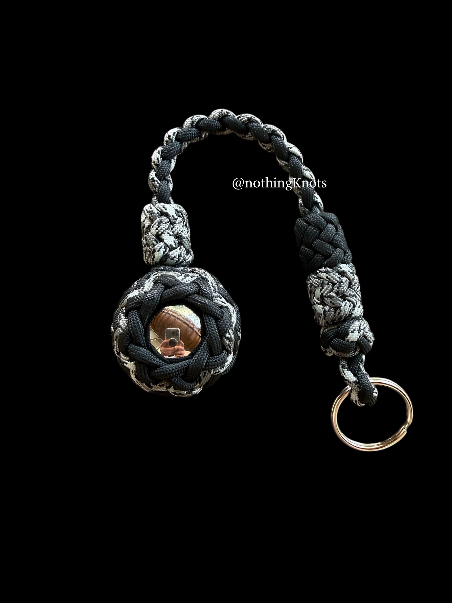 Decorative Paracord Wrapped 1.5 inch Steel Ball in Black and Titanium
