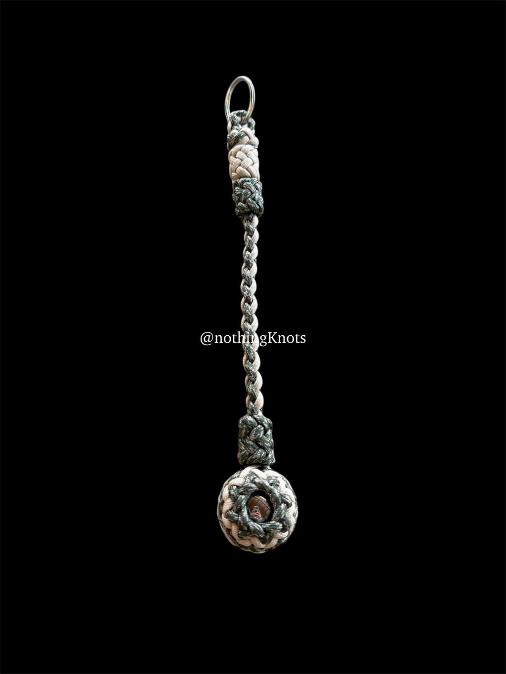 Decorative Paracord Wrapped 1.25 inch Steel Ball in Tan and Camo Keychain