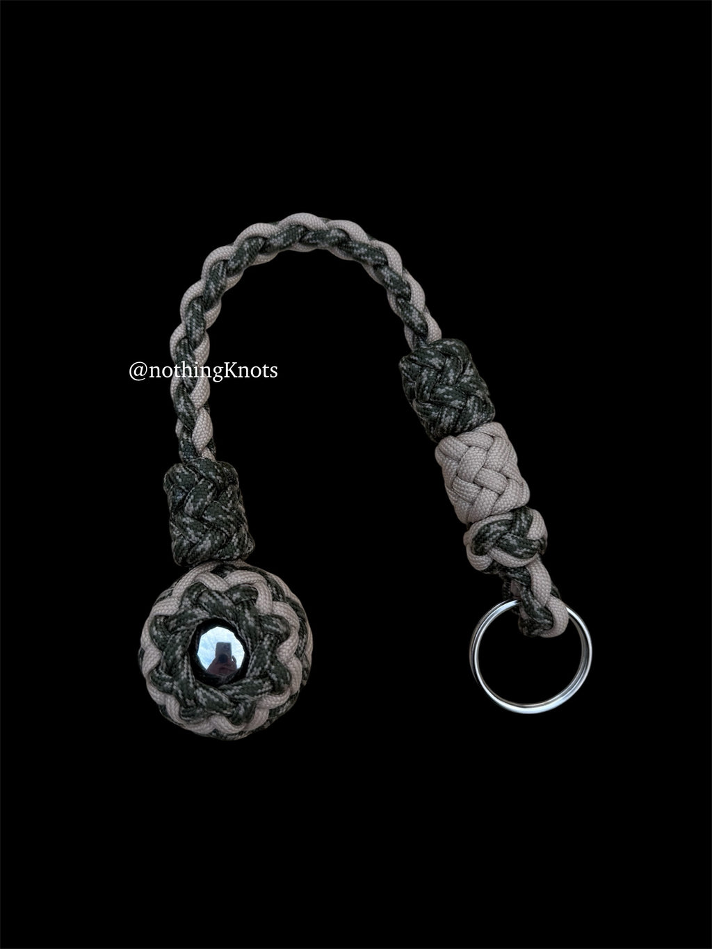Decorative Paracord Wrapped 1.25 inch Steel Ball in Tan and Camo Keychain
