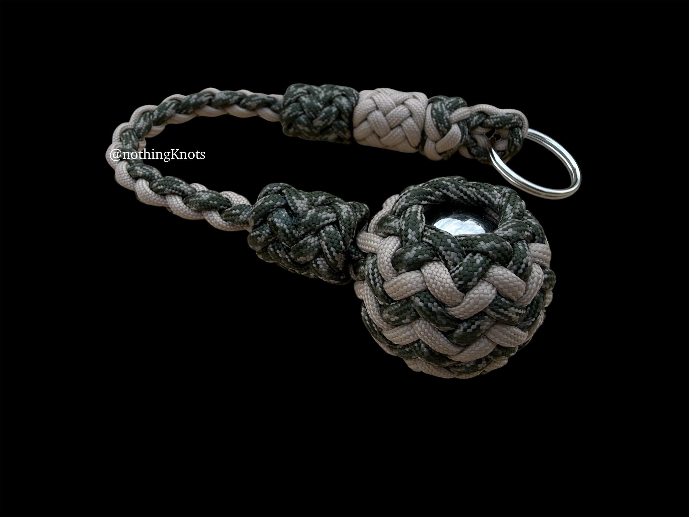 Decorative Paracord Wrapped 1.25 inch Steel Ball in Tan and Camo Keychain