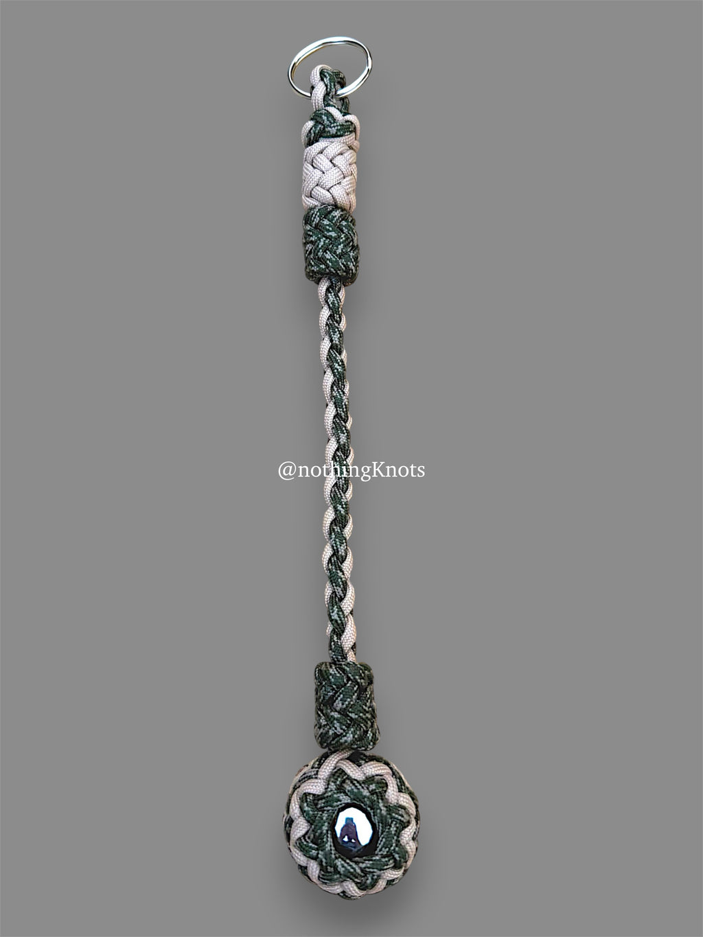 Decorative Paracord Wrapped 1.25 inch Steel Ball in Tan and Camo Keychain