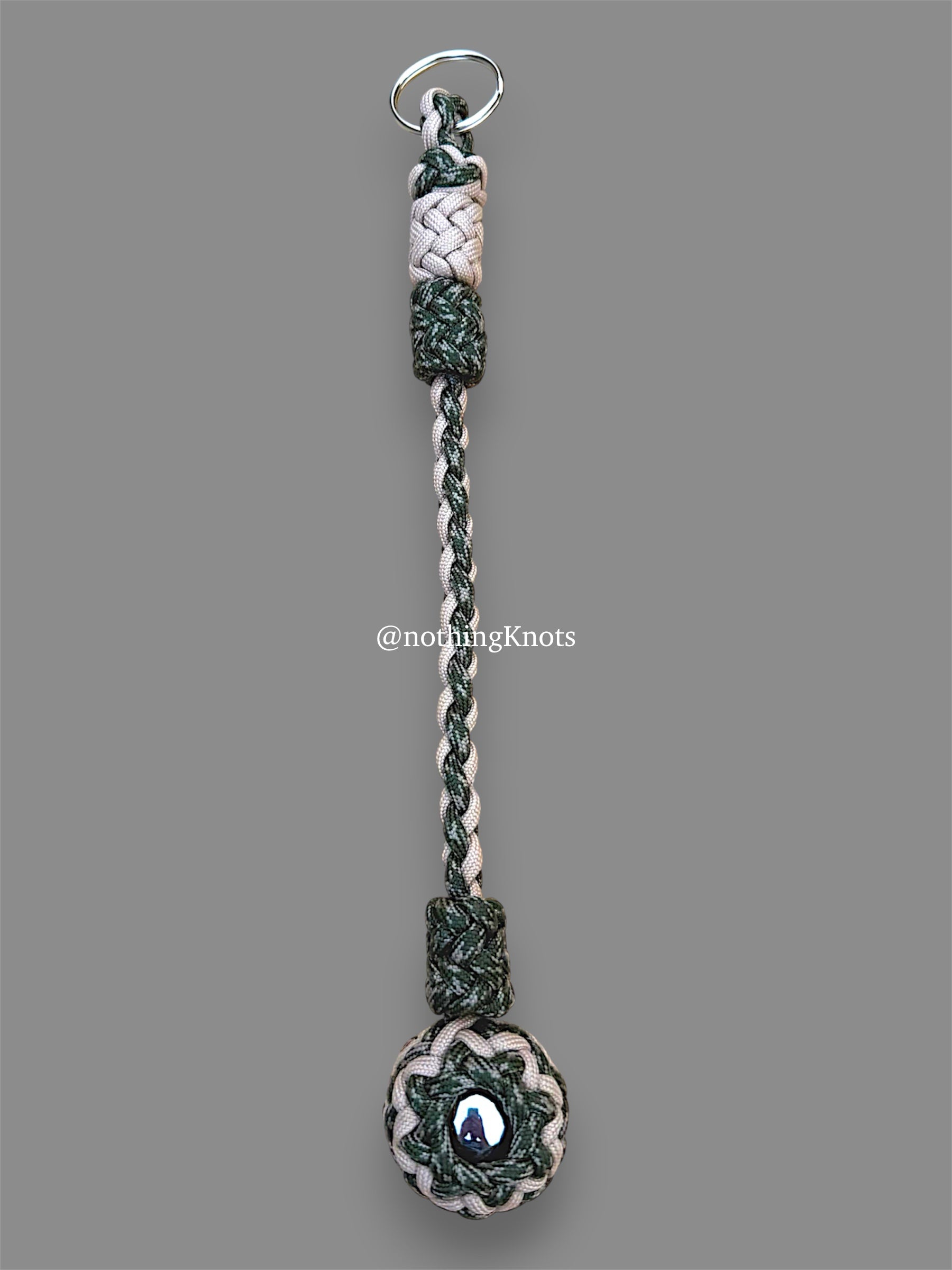 Decorative Paracord Wrapped 1.25 inch Steel Ball in Tan and Camo Keychain