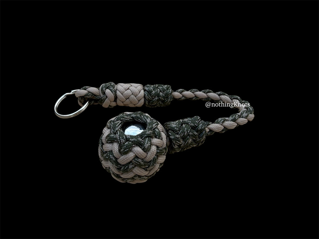 Decorative Paracord Wrapped 1.25 inch Steel Ball in Tan and Camo Keychain