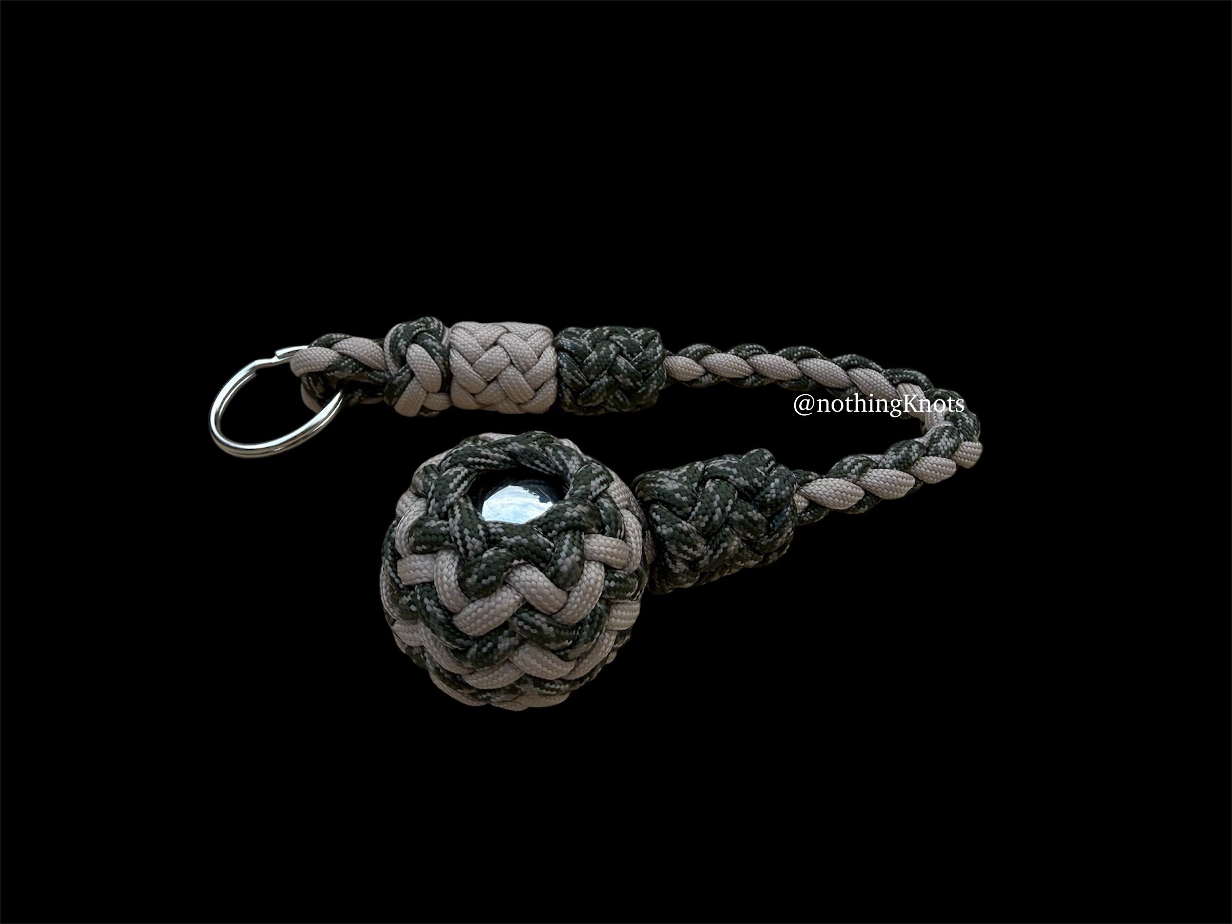 Decorative Paracord Wrapped 1.25 inch Steel Ball in Tan and Camo Keychain
