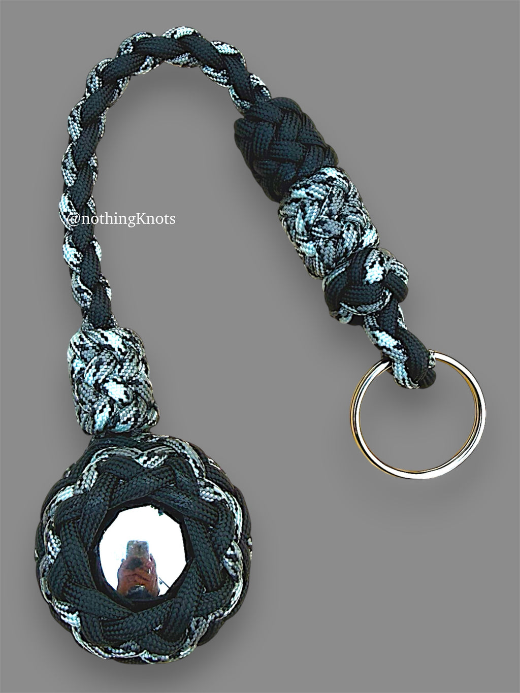 Decorative Paracord Wrapped 1.5 inch Steel Ball in Black and Titanium
