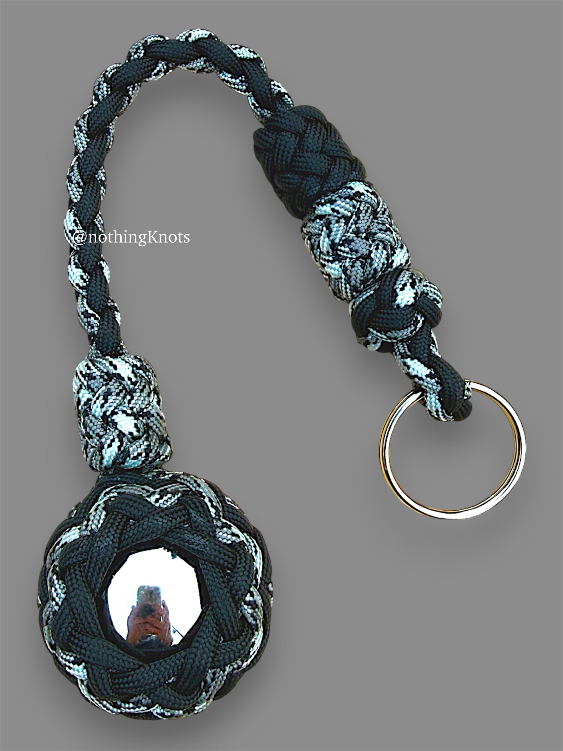 Decorative Paracord Wrapped 1.5 inch Steel Ball in Black and Titanium