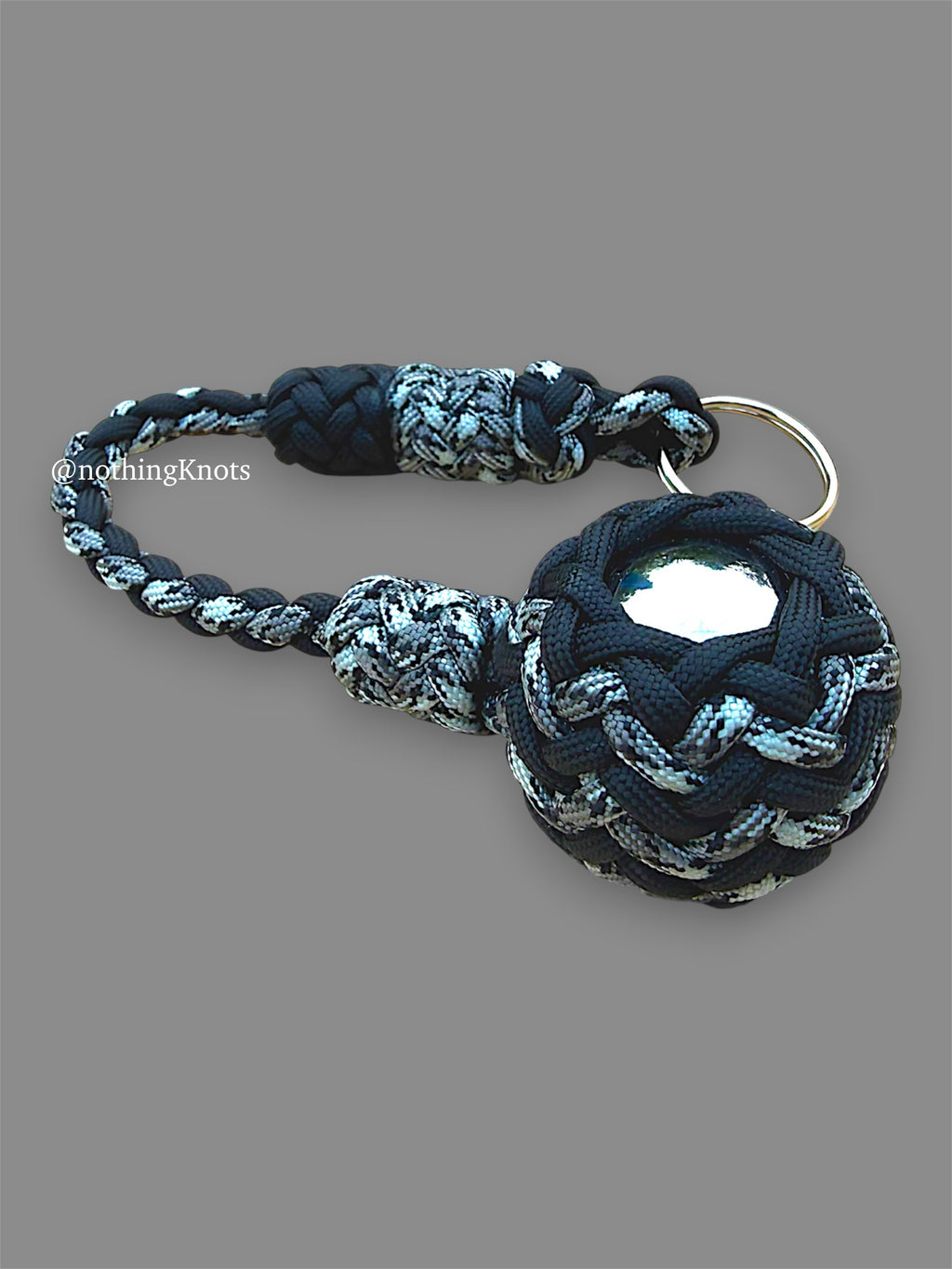 Decorative Paracord Wrapped 1.5 inch Steel Ball in Black and Titanium