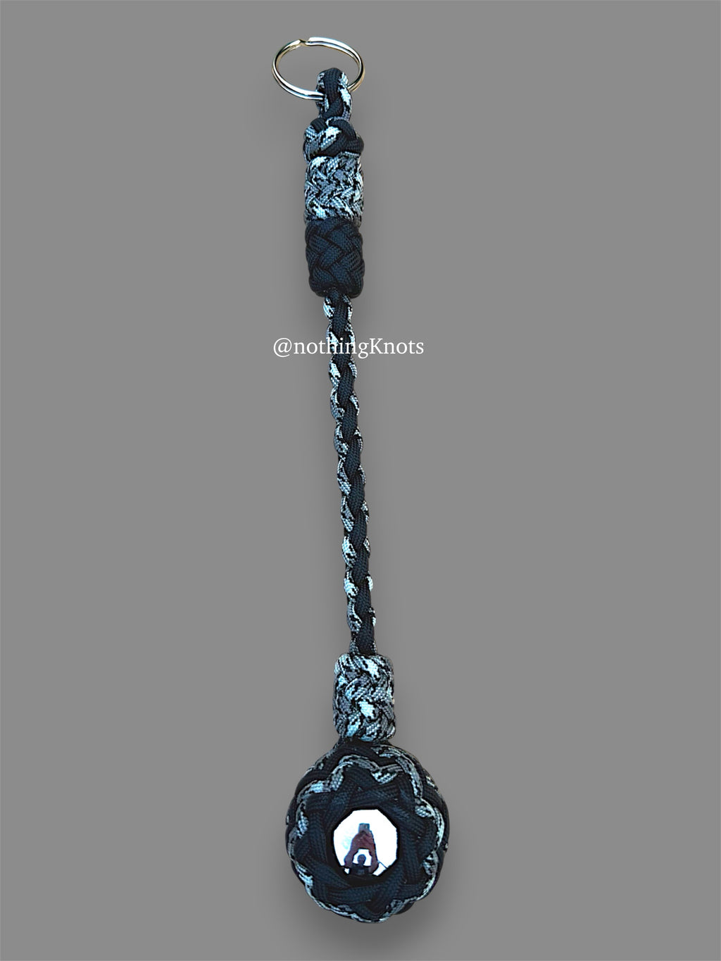 Decorative Paracord Wrapped 1.5 inch Steel Ball in Black and Titanium