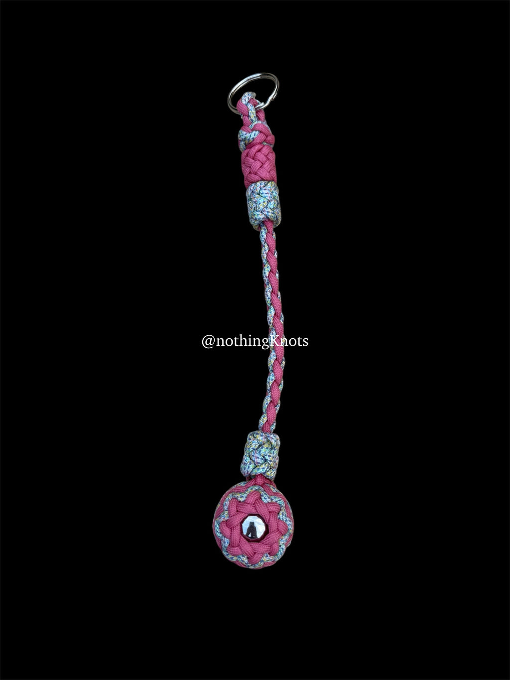 Decorative Paracord Wrapped 1.25 inch steel ball with Rose Pink and Pastel Speckles