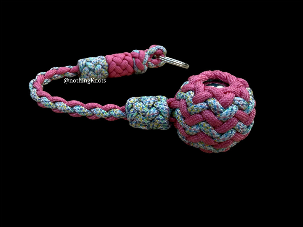Decorative Paracord Wrapped 1.25 inch steel ball with Rose Pink and Pastel Speckles