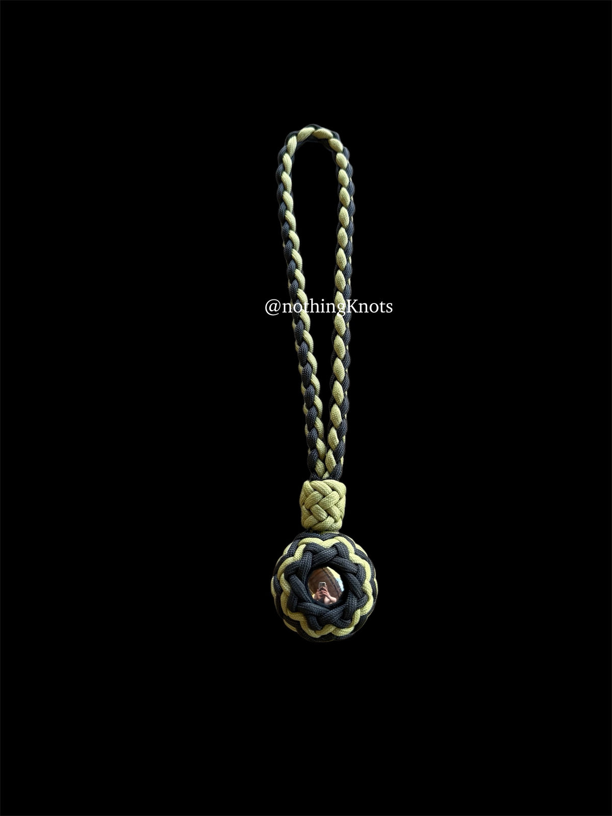 Paracord Monkey Fist Keychain – 1.5" Steel Ball, Black & Moss Green