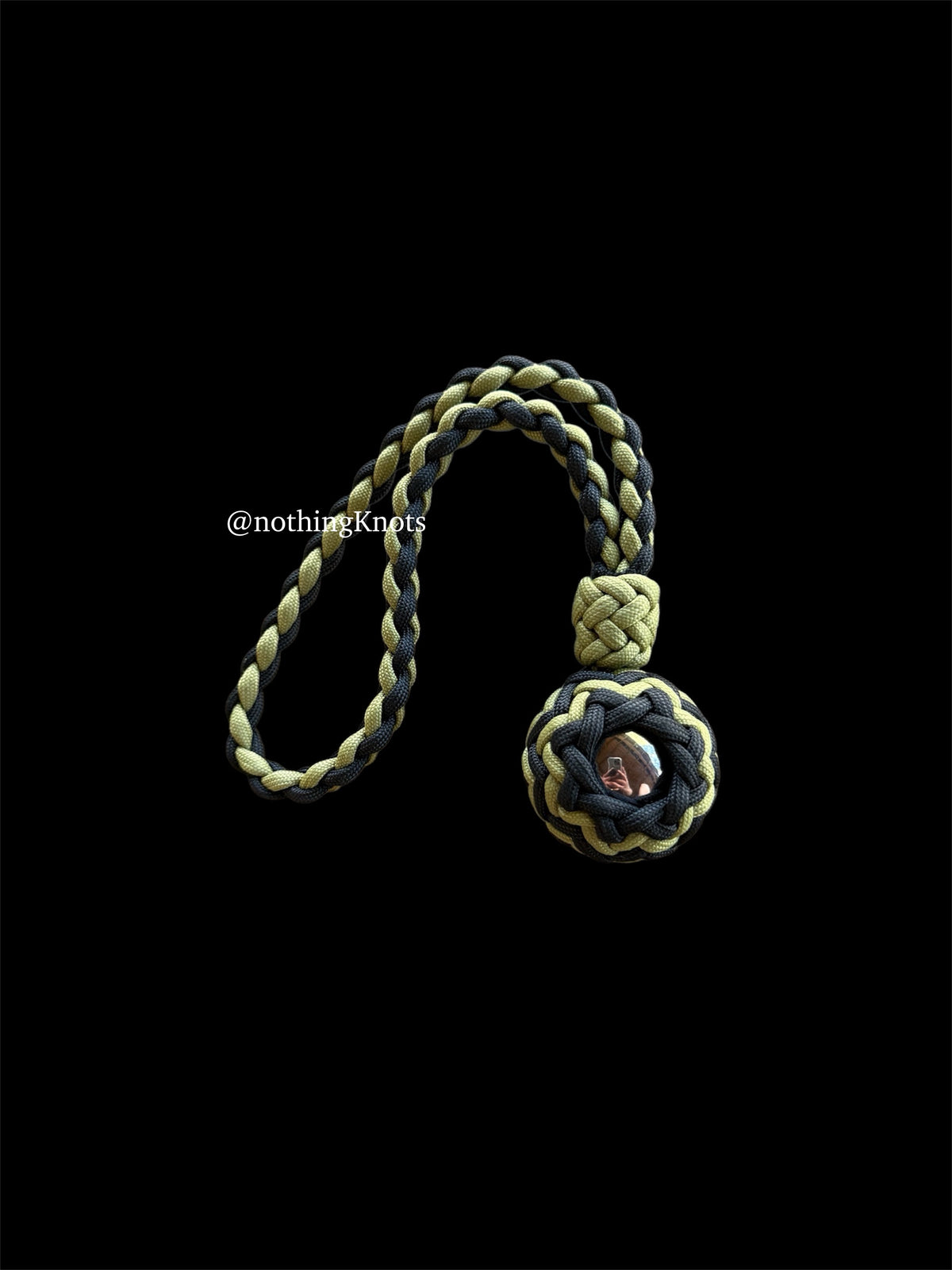 Paracord Monkey Fist Keychain – 1.5" Steel Ball, Black & Moss Green