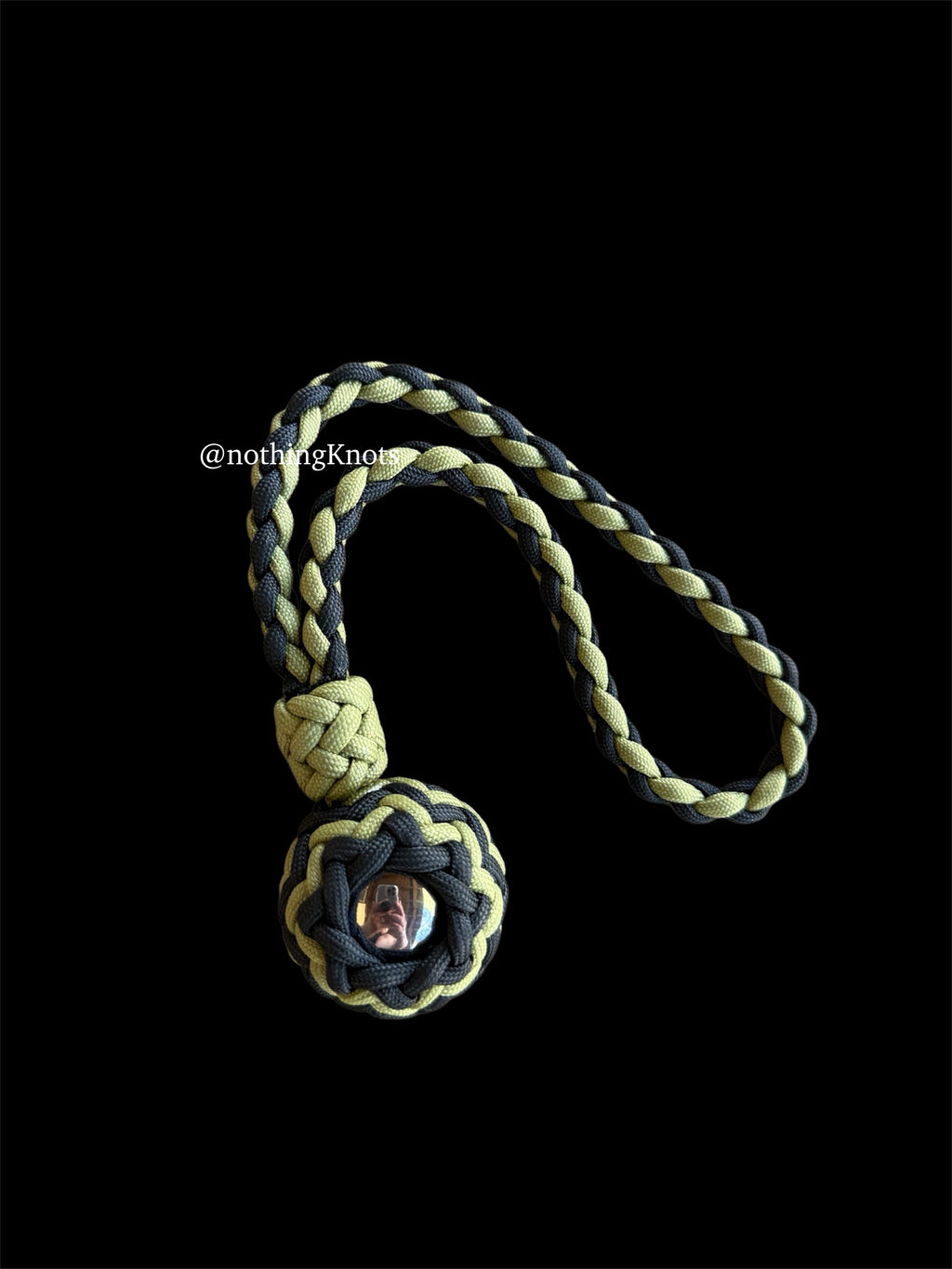 Paracord Monkey Fist Keychain – 1.5" Steel Ball, Black & Moss Green