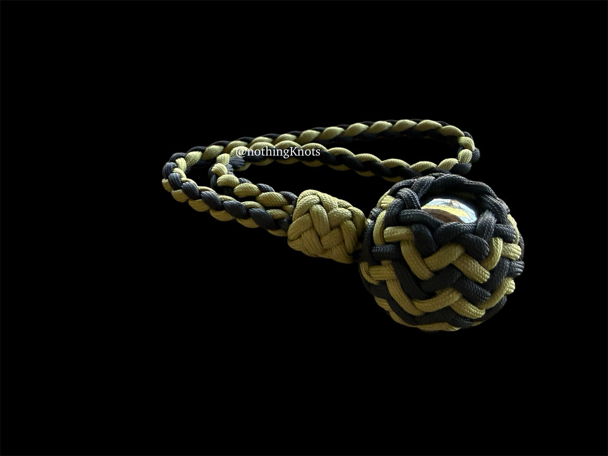 Paracord Monkey Fist Keychain – 1.5" Steel Ball, Black & Moss Green