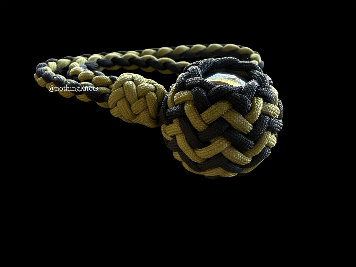 Paracord Monkey Fist Keychain – 1.5" Steel Ball, Black & Moss Green