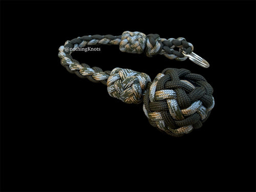 Decorative Paracord Wrapped 1 inch Steel Ball in OD Green and ACU Camo Keychain monkey fist style on a split ring