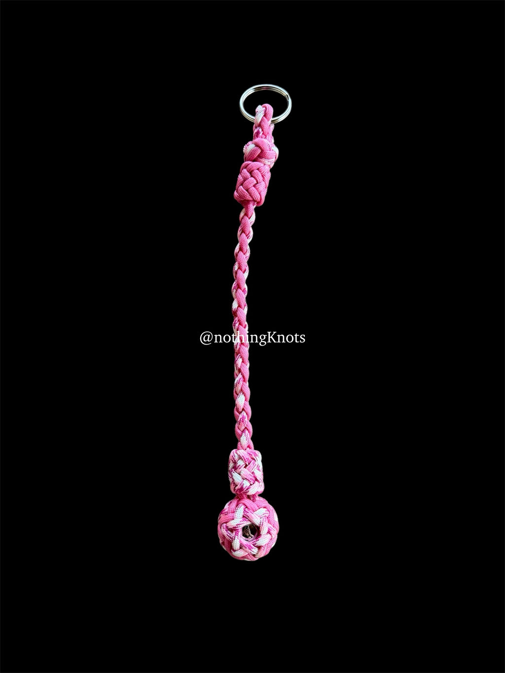 Decorative Paracord Wrapped 1 inch Steel Ball in Rose Pink and Pink Camo Keychain monkey fist style on a split ring (Copy)