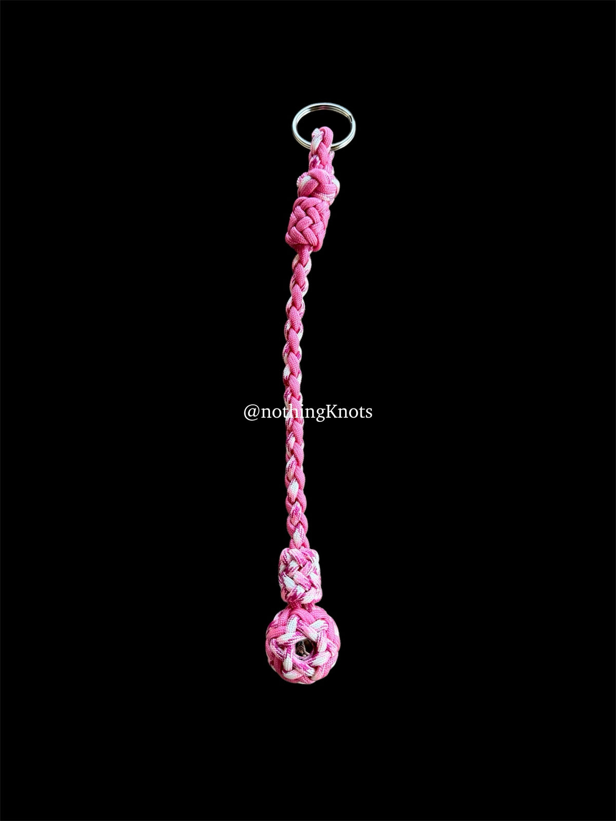 Decorative Paracord Wrapped 1 inch Steel Ball in Rose Pink and Pink Camo Keychain monkey fist style on a split ring (Copy)