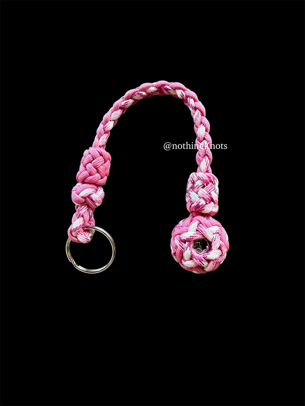 Decorative Paracord Wrapped 1 inch Steel Ball in Rose Pink and Pink Camo Keychain monkey fist style on a split ring (Copy)